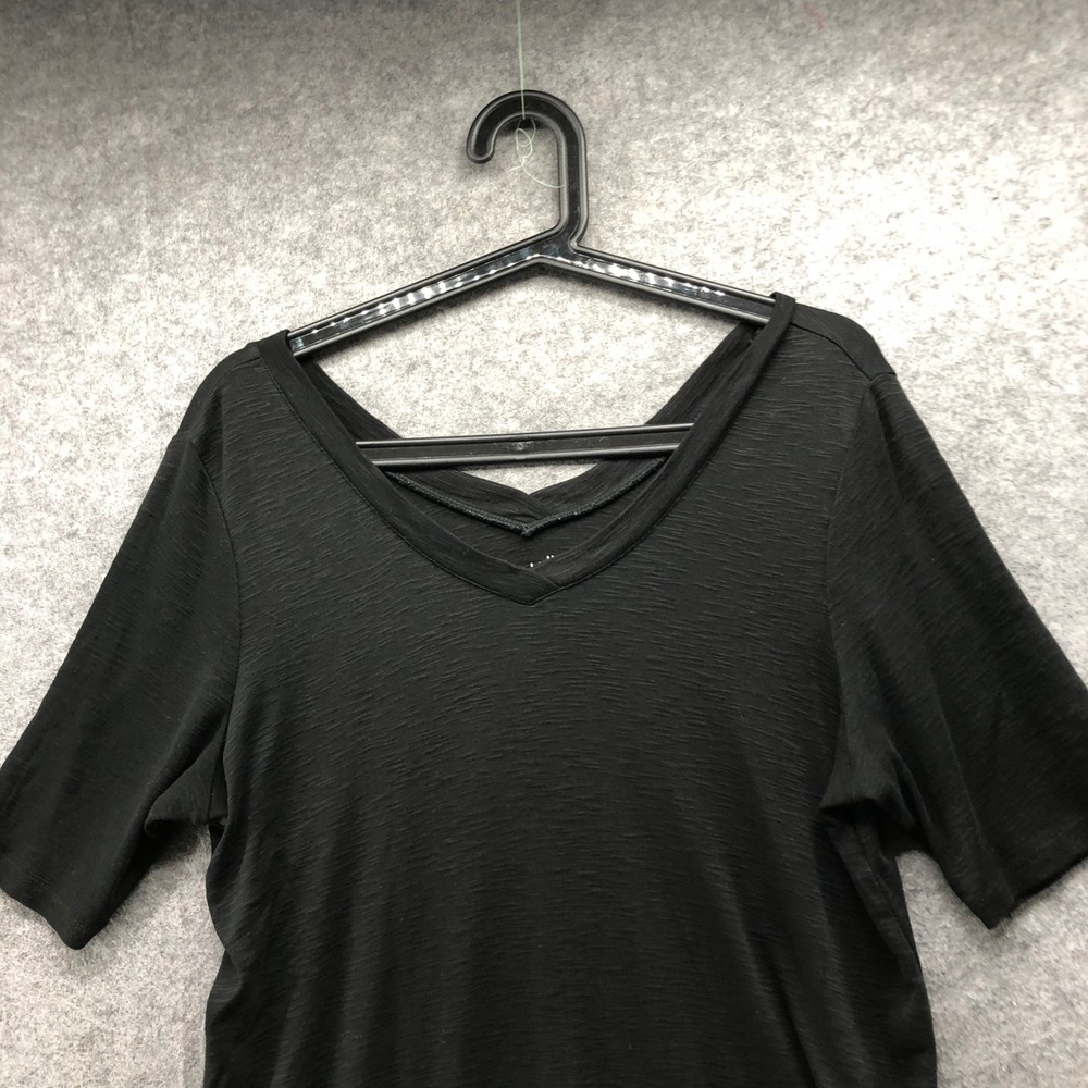 J. Jill Pima Double V Tunic Tee Womens MP Black Slub Knit Short Sleeve Shirt - Picture 3 of 7